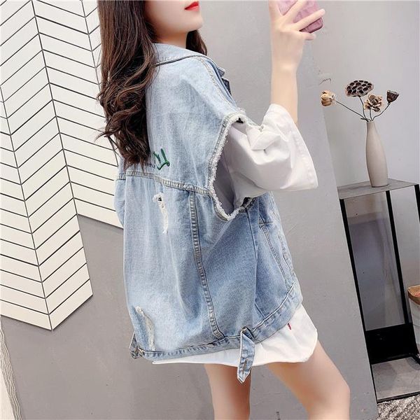 

women's vests loose denim vest light color large size versatile mid changchun summer and autumn fashion, Black;white