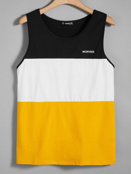 

men letter graphic colorblock tank i7pu#, White;black