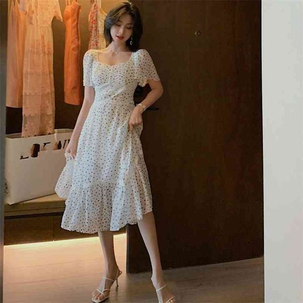 

summer french wave point dress knee-length office lady polyester sleeveless 210416, Black;gray