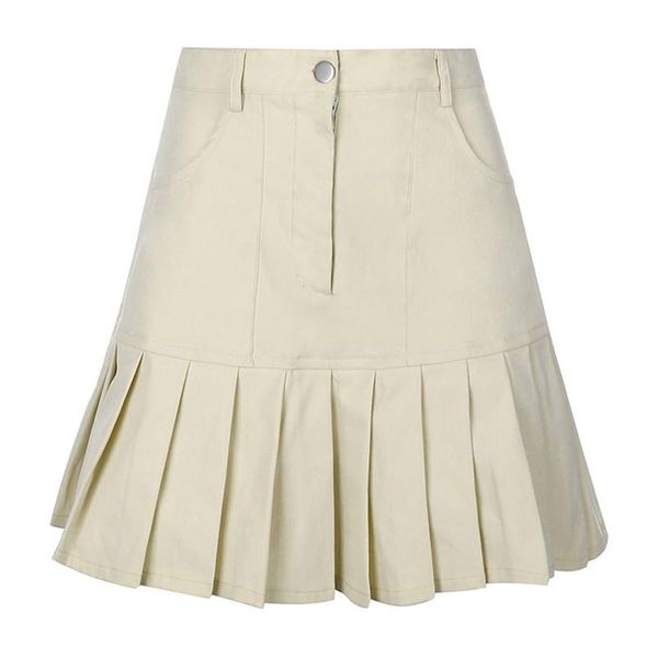 

skirts women summer skirt high waist a line pleated ruffle fashion short mini with side pockets school uniforms daily wear, Black