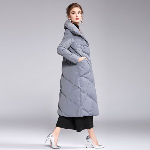 

oversize 90% white duck down coat winter solid thick warm women's x-long jacket pocket loose female 210603, Black