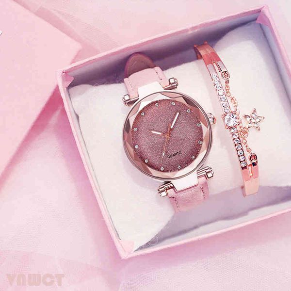 

casual women romantic starry sky wrist watch bracelet leather rhinestone designer ladies clock simple dress gfit montre femme, Slivery;brown