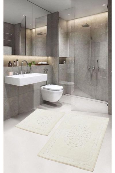 

2-cotton bath mat set ottoman pattern cream ottoman041 mats