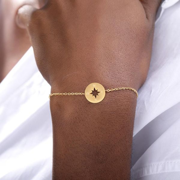 

link, chain stainess steel compass round bracelets christmas gift gold silver color birthday to friend and lovers, Black