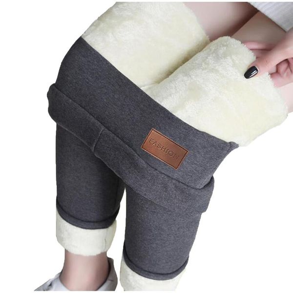 

women's leggings muqgew warm women pants winter skinny thick velvet wool fleece leggins trousers lambskin cashmere female #g955, Black
