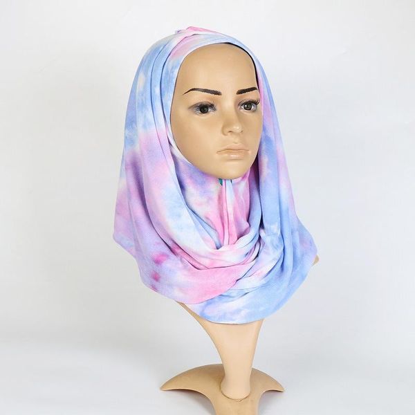

2021 new fashion scarves 1 pcs fashion ombre tie dye jersey instant hijab scarf printe shawls bufandas muslim wraps headband stole 7 colors, Blue;gray