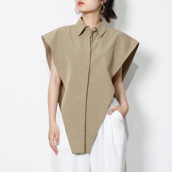 

women's blouses & shirts [ewq] korea casual fashion lapel solid single-breasted irregular loose long-sleeved green shirt blouse women s, White