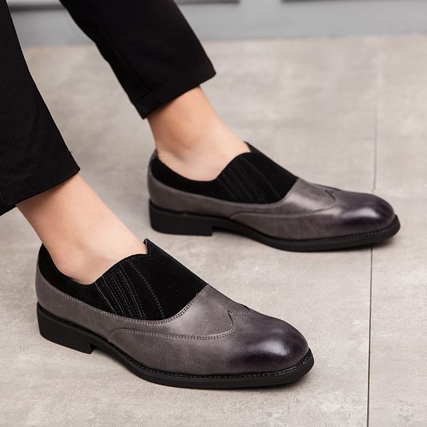 

big size 38-48 men british slip-on dress shoes shaped toe male gentleman pu leather footwear men loafers, Black