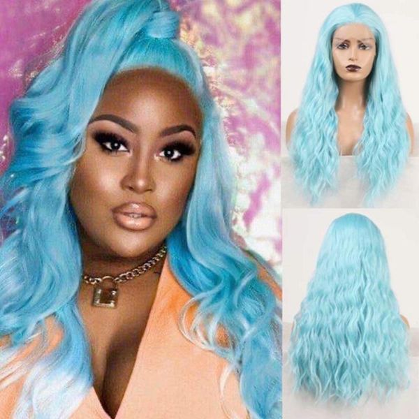 

synthetic wigs lace front for women natural wave wig high temperature fiber cosplay heat resistant wavy side part, Black