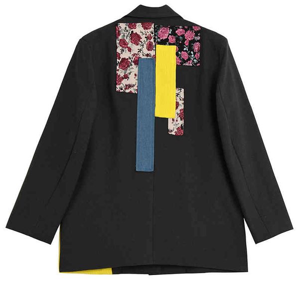 

women's suits & blazers [eam] women black pattern printed casual blazer lapel long sleeve loose fit jacket fashion spring autumn 2022 1, White;black