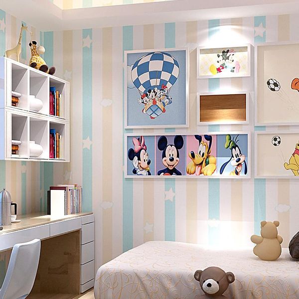 

wallpapers children's room princess non woven wallpaper blue pink vertical stripe bedroom boy girl cartoon