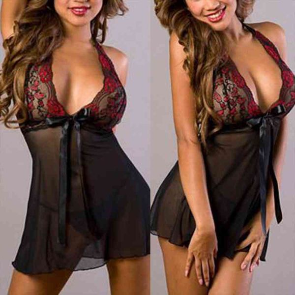 

Embroidery Sequine Plus Size Sexy Lingerie Women See Through Backless Sexy Underwear Sleepwear Nightwear Lenceria Nightgowns, Black;red