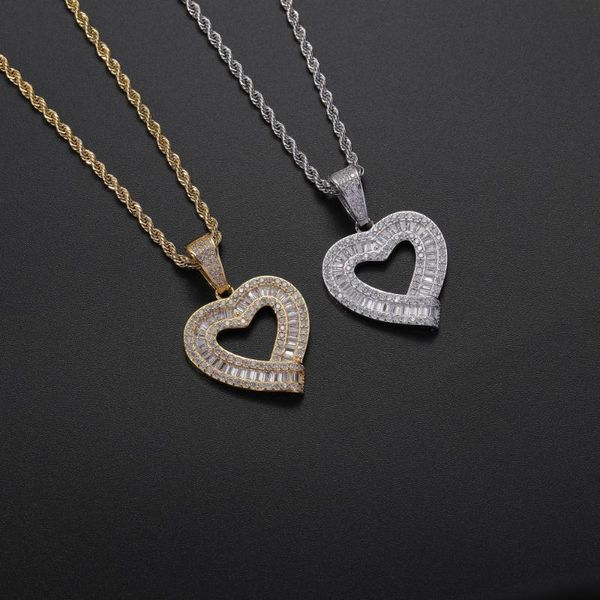 

iced out bling heart brass pendant micro pave with cz mens necklace hip hop jewelry cn369 necklaces, Silver