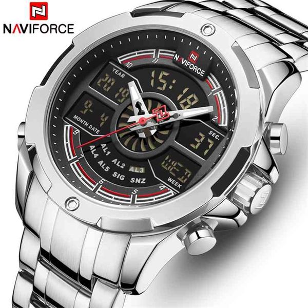 

naviforce watches for men luxury brand business quartz mens watch stainless steel waterproof wristwatch relogio masculino 210609, Slivery;brown