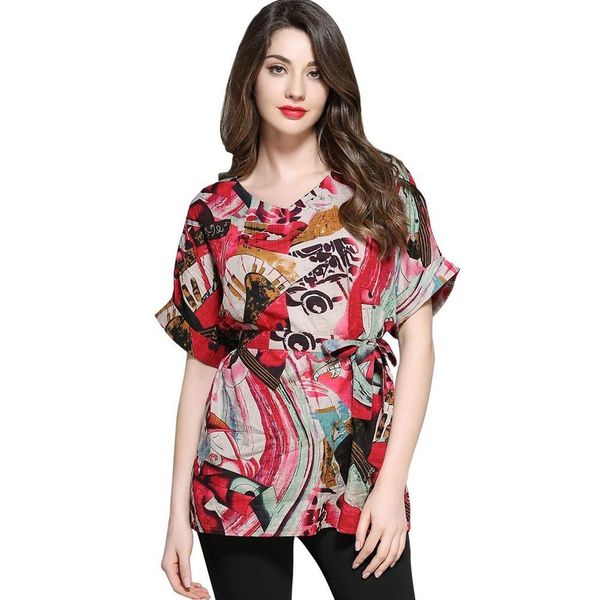 

plus size dresses large printed cotton linen corset tie shirt
