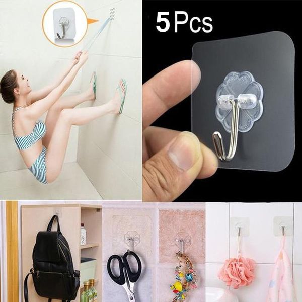

hooks & rails 5pc transparent wall waterproof oilproof self adhesive suction heavy load rack cup sucker for kitchen bathroom