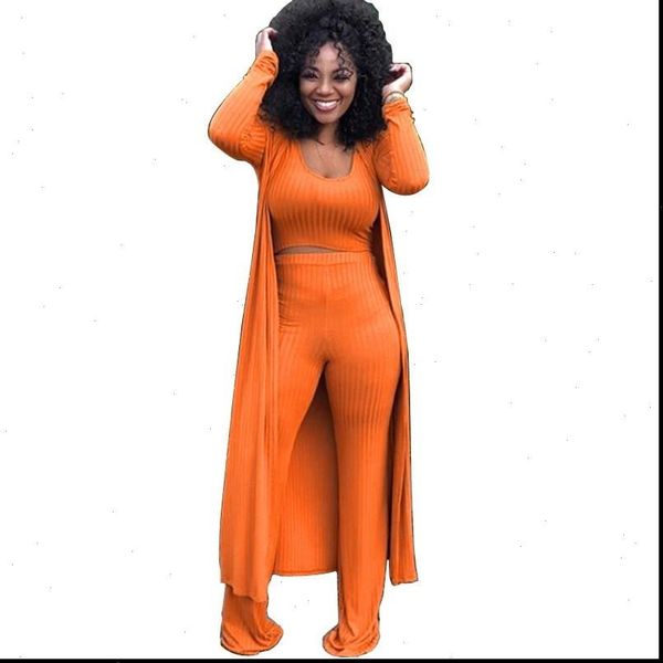 

autumn women tracksuits 3 three piece matching suit casual winter high elastic crop and wide leg long cardigan, Gray