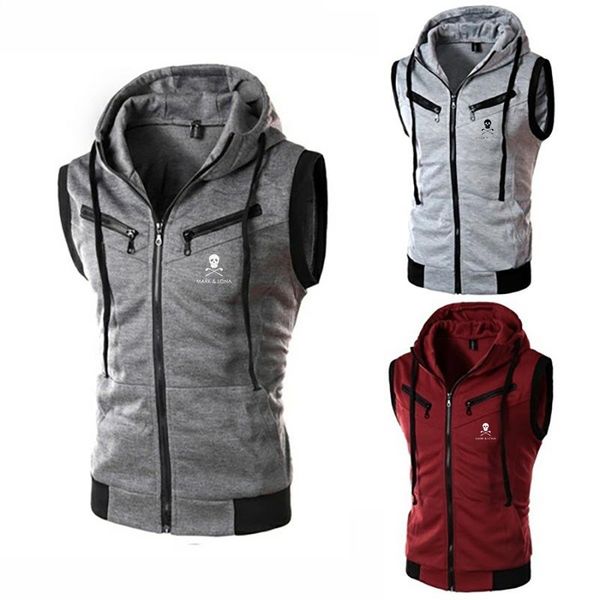 

men's vests 2021 summer zipper hoodie vest sleeveless printing solid color casual fashion trend plus size sweatshirt, Black;white