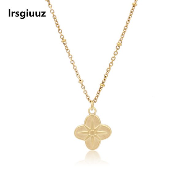 

stainless steel electroplated real gold bead chain geometric clover 14k gold pendant women's sweater necklace, Black