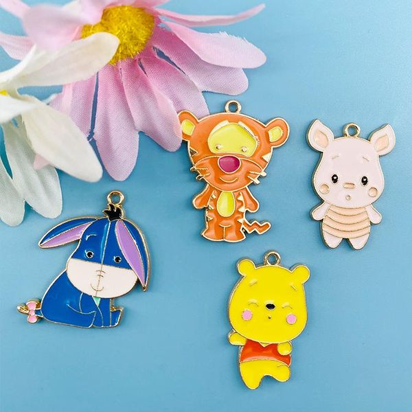 

charms 10pcs alloy dripping oil pendant earrings jewelry accessories diy cartoon piggy bear animal series keychain, Bronze;silver