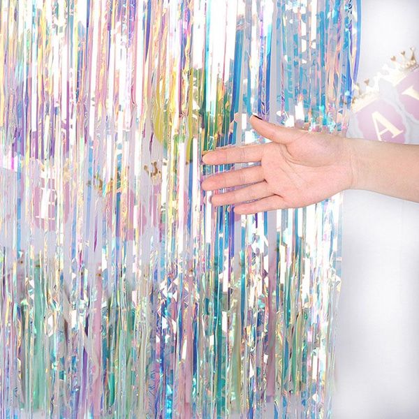 

shiny foil tinsel fringe curtain iridescent rainbow display home birthday event party background decor curtains & drapes