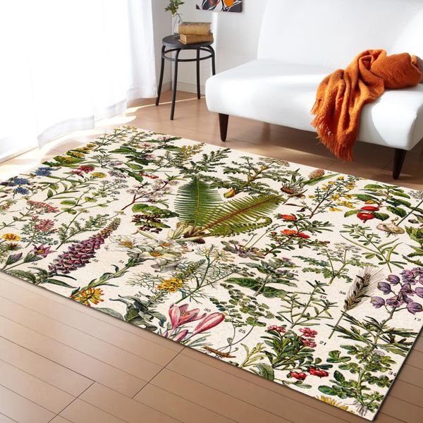 Tapetes francês Pôster vintage Plant Flower Carpet para casa Decoração de cabeceira do quarto de cama Tapete de área de rastreamento das crianças