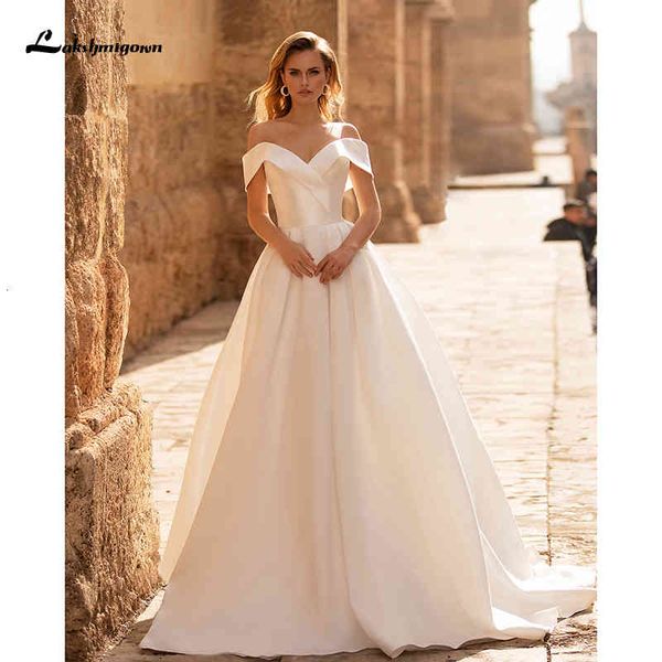 

new vintage satin off shoulder simple 2021 sweetheart sweep train custom made wedding gowns for bride robe de mariee d9kq, White