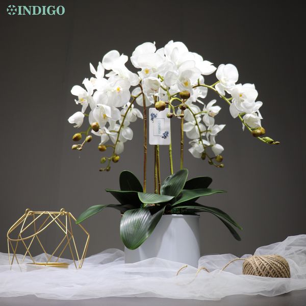 

white orchids ( 5pcs orchid + 3pcs leaves + moss + pot) real touch table centerpiece wedding party event -ndigo