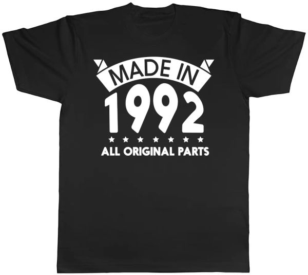 

made in 1992 all original parts birthday mens short sleeve t-shirt, White;black