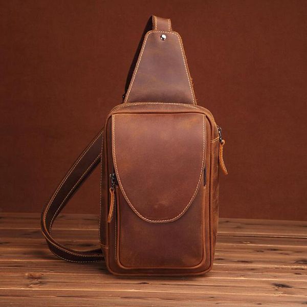 

waist bags men shoulder messenger bag crazy horse leather chest pack genuine cross body vintage zipper sling