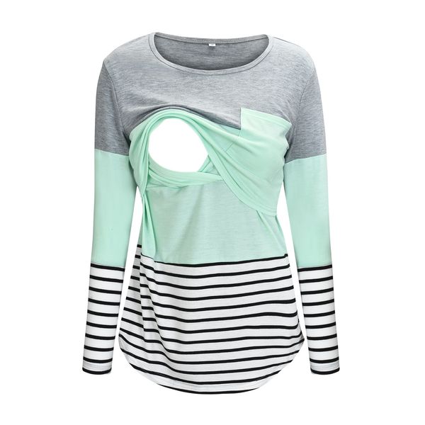 

tees women's t-shirt 2021 stripe splicing long sleeve breast feeding t-shirt, White
