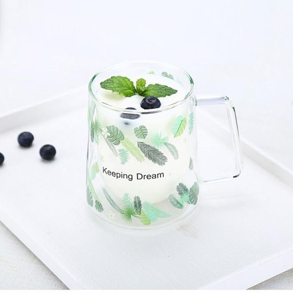 

creative double glass mug cup high borosilicate coffee tea drinks dessert breakfast cups (301-400ml) mugs