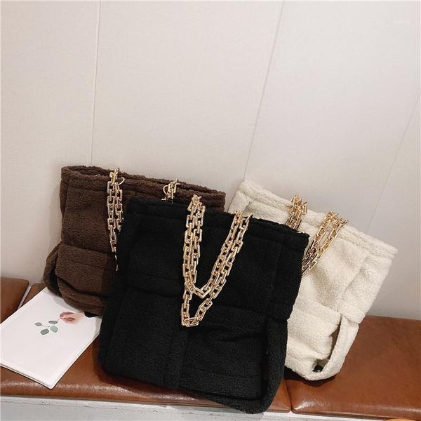 

evening bags lamb hair tote bag women 2021 trendy chain large capacity one-shoulder portable furry handbag autumn and winter underarm1