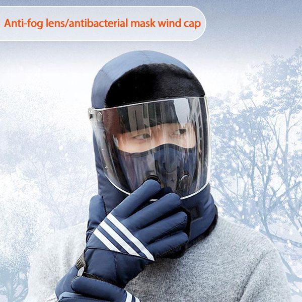

winter warm anti-ing hats riding windproof men thickened thermal hat ear eye guards splash mask cycling equipment warmth caps & masks, Black