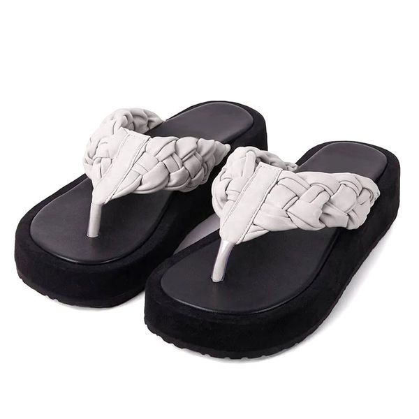 

slippers vertvie women clip toe sandals shoes wedge platform fashion high heels female flip flops casual, Black