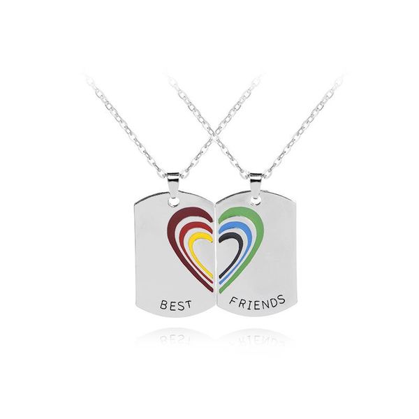 

pendant necklaces bff heart puzzle rainbow necklace for friend gift, Silver