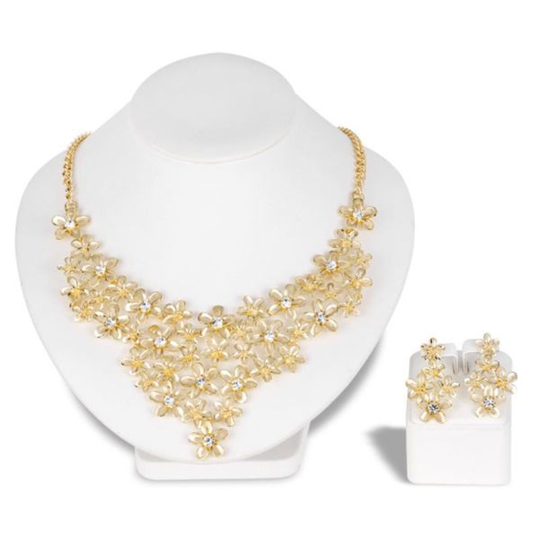 

earrings & necklace high fashion big delicate flower jewelry sets female alloy jewelries for bridal wedding party, Silver