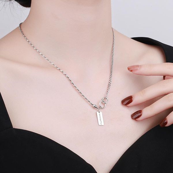 

chains s925 sterling silver creative olive chain stitching side english small square brand pendant double ring necklace