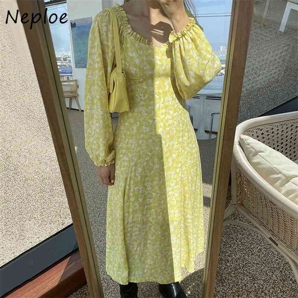 

square collar clavicle exposed slim dress women high waist hip print a line vestido pullover long sleeve robe spring 210422, Black;gray