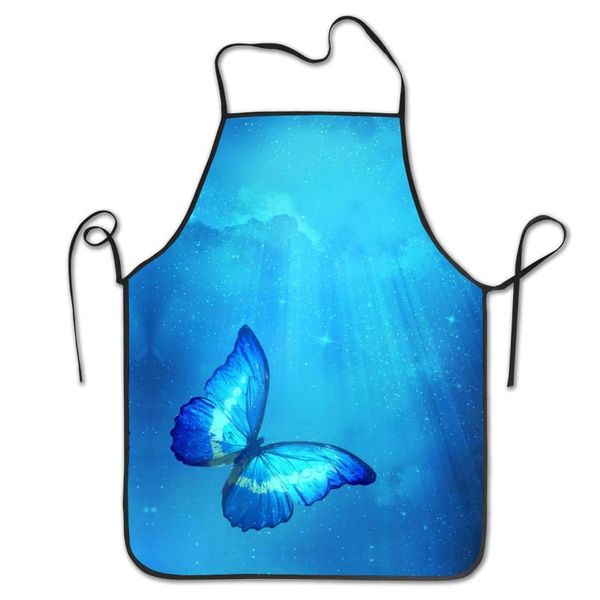 

cute apron, cooking kitchen baking gardening haircut bib, funny aprons for women and men chef - blue butterfly