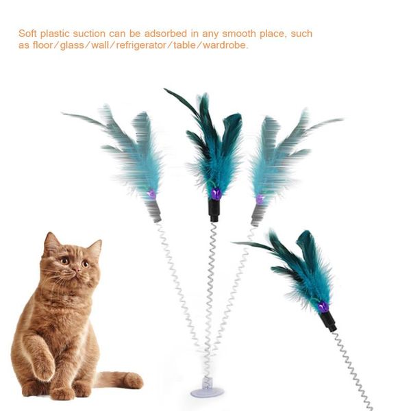 

6pcs cat toys make a stick feather with small bell natural like birds teaser wands kitten play interactive fun toy