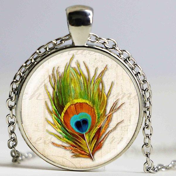 

beautiful feather handmade necklace art glass pendant fashion jewelry arrival necklaces, Silver