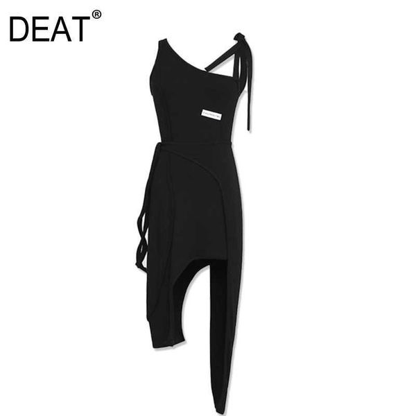 

[deat] summer fashion diagonal collar high waist sleeveless solid color knitting temperament dress women 13q423 210527, Black;gray
