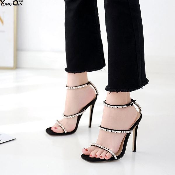 

summer rhinestone high heel sandals women shoes, Black