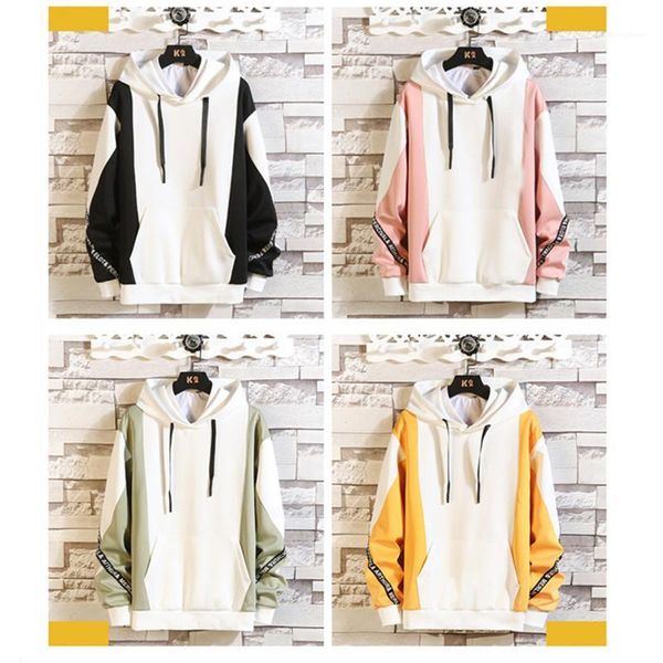 

men's & round neck hooded sweatshirts autumn fashion trend male sports casual loose pullver man patchwork long sleeve hoodies designer, Black