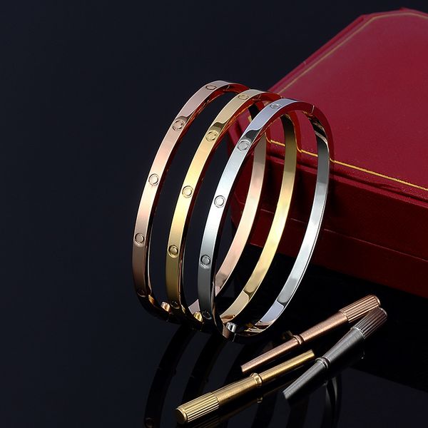 

4mm thin fashion 2022 bangle love heart bracelet silver rose gold gold ladies men screwdriver couple bracelets, Black