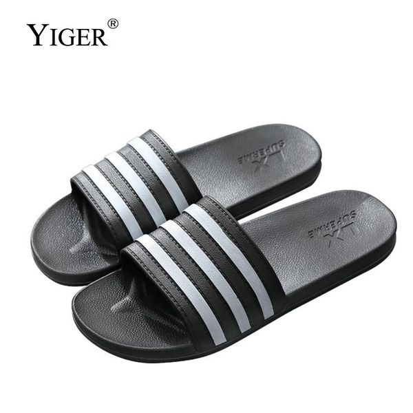 

slippers yiger couple home bathroom non-slip indoor soft bottom summer women striped beach sandals shoe, Black