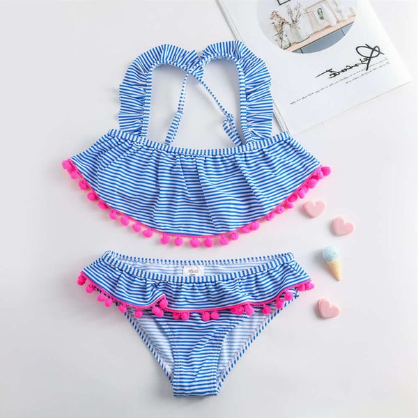 

ms swimsuit children's split bikini swimsuit craft hairball lace girl stripe 3-14 years old, White;black