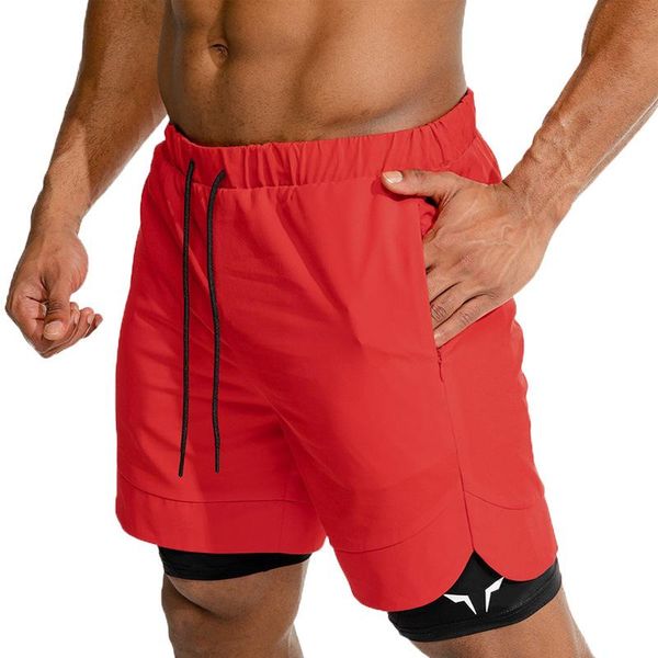 

summer running shorts men's gym fitness training quick-drying jogging two-in-one double-layer clothing, White;black