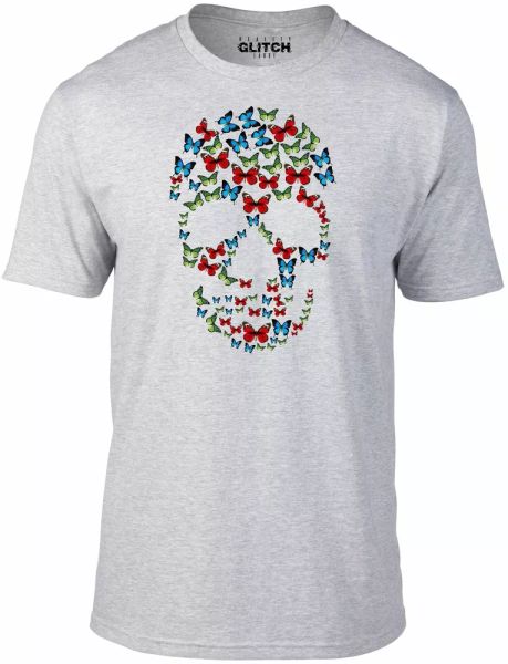 

butterfly skull mens t-shirt - fashion funny tee gift xmas, White;black